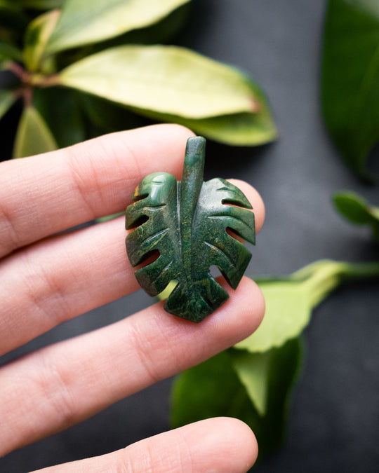 African Jade Hand Carved Monstera Leaf / Cheese Plant Necklace