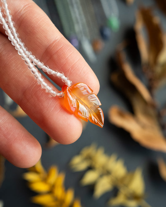 Hand Carved Leaf Beaded Necklace