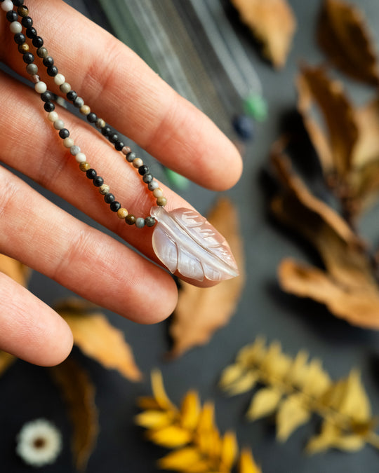 Hand Carved Leaf Beaded Necklace