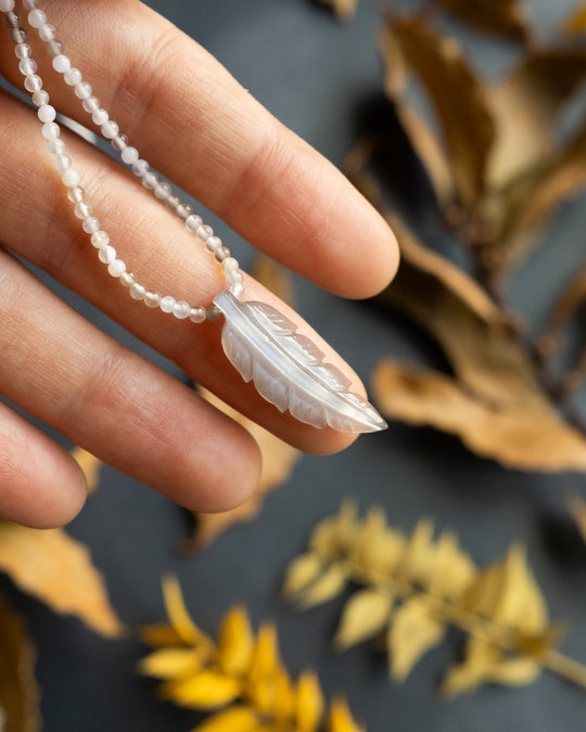 Hand Carved Leaf Beaded Necklace