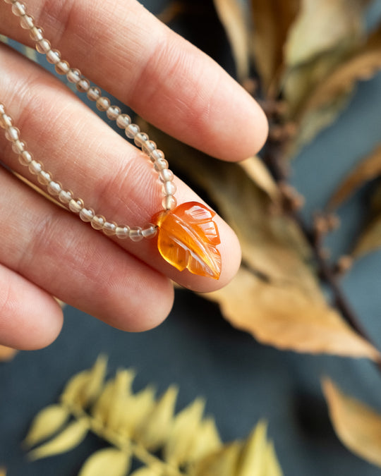 Hand Carved Leaf Beaded Necklace