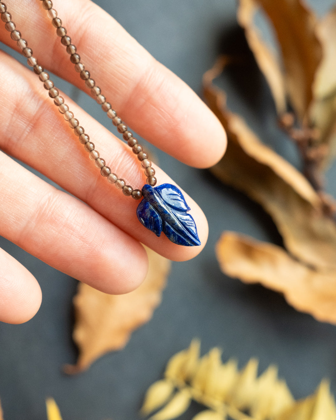 Hand Carved Leaf Beaded Necklace