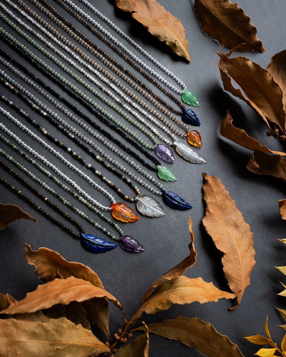 Hand Carved Leaf Beaded Necklace