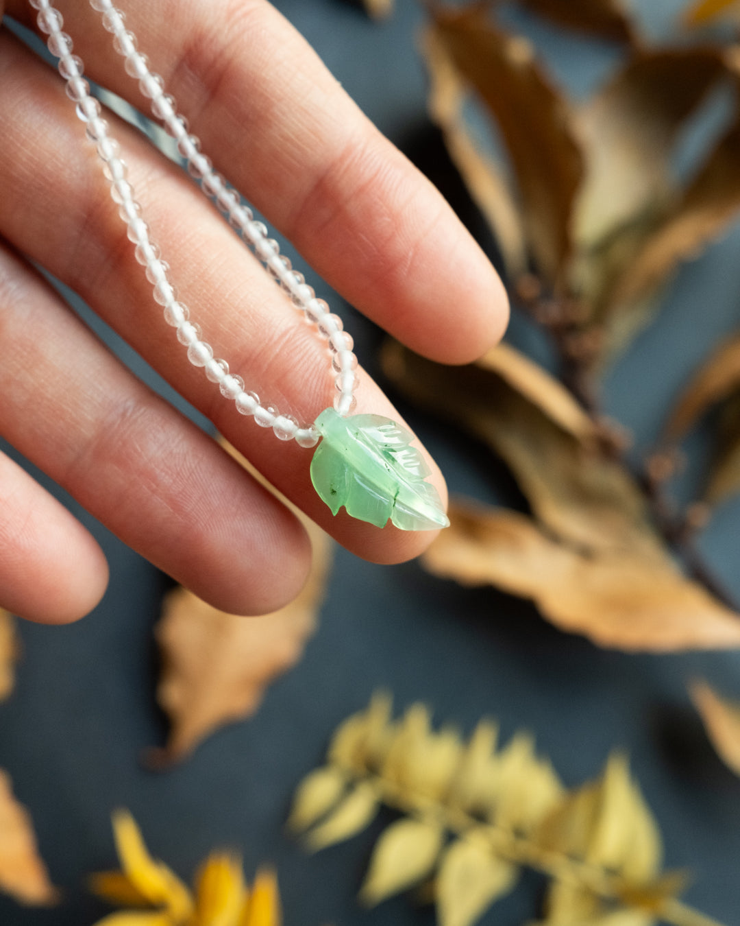 Hand Carved Leaf Beaded Necklace