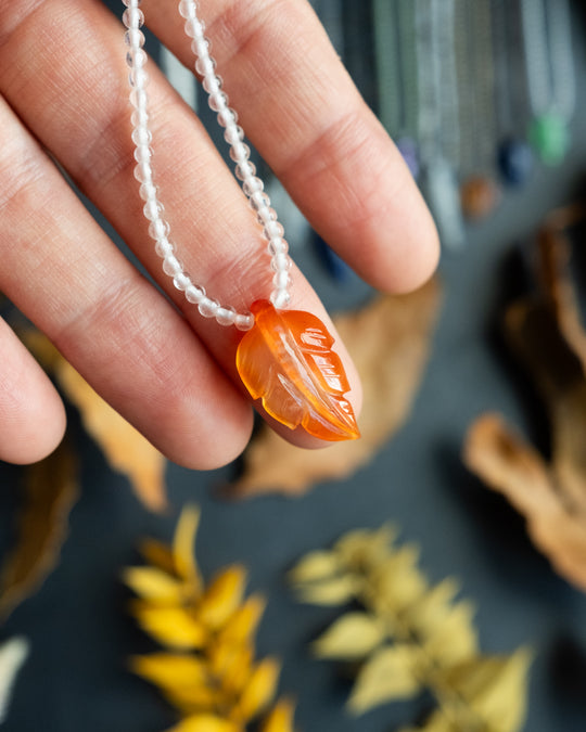 Hand Carved Leaf Beaded Necklace