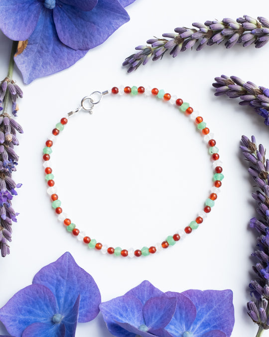 Chrysoprase, Moonstone & Carnelian Beaded Bracelet