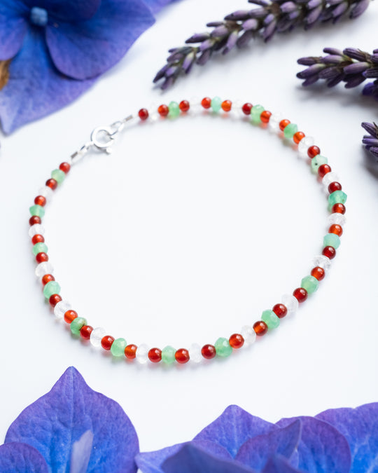 Chrysoprase, Moonstone & Carnelian Beaded Bracelet