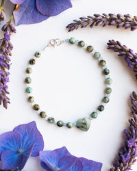 Emerald Heart, African Turquoise & Aquamarine Beaded Bracelet