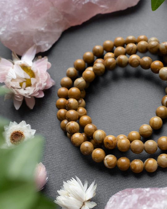 Camel Jasper Round Bead Bracelet 6mm