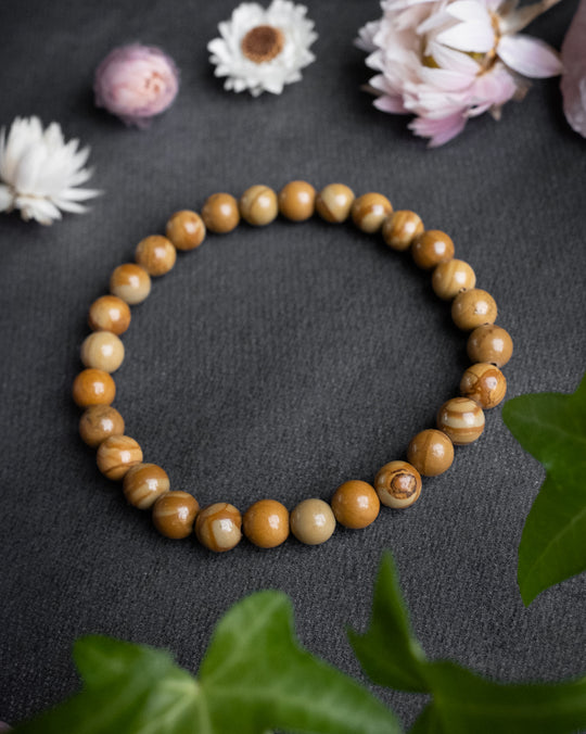 Camel Jasper Round Bead Bracelet 6mm