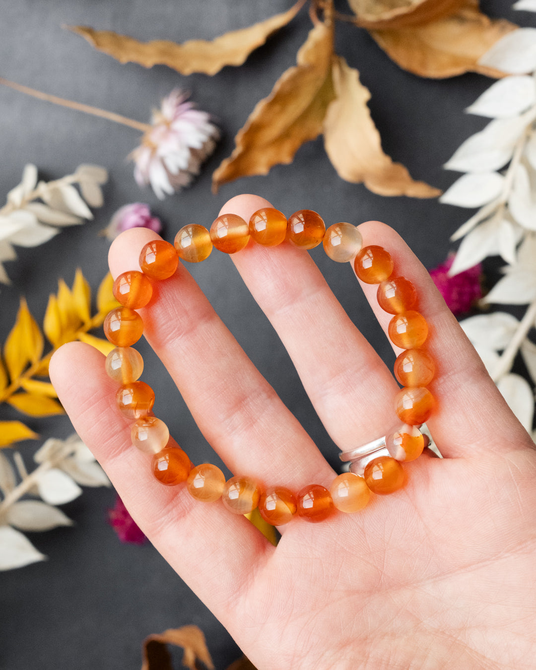 Carnelian Round Bead Bracelet 8mm