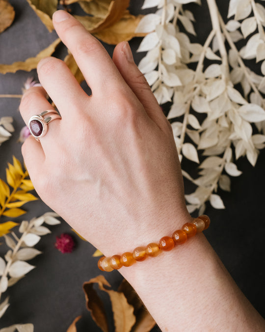 Carnelian Round Bead Bracelet 8mm