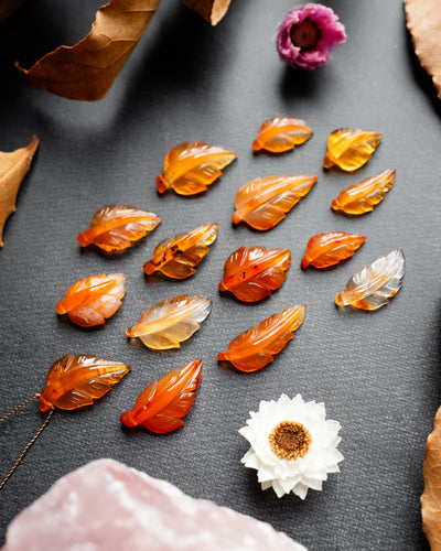 Carnelian Hand Carved Vegan Silk Leaf Necklace