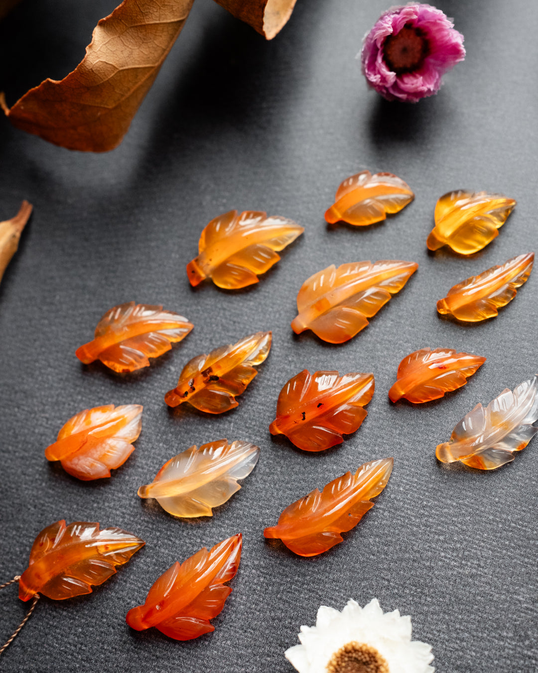 Carnelian Hand Carved Vegan Silk Leaf Necklace