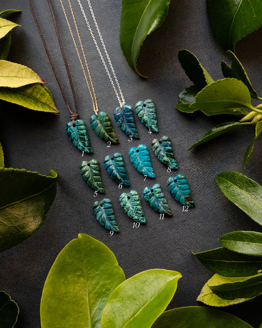 Rainbow Chrysocolla Hand Carved Leaf Necklace