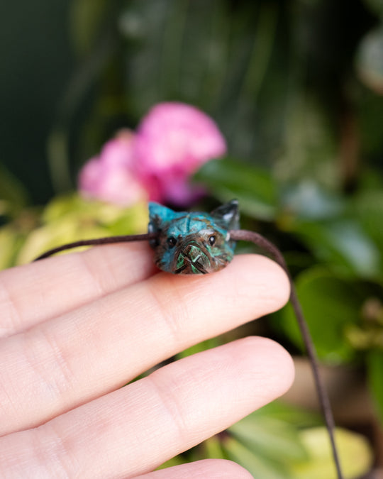 Small Rainbow Chrysocolla Hand Carved Wolf Necklace