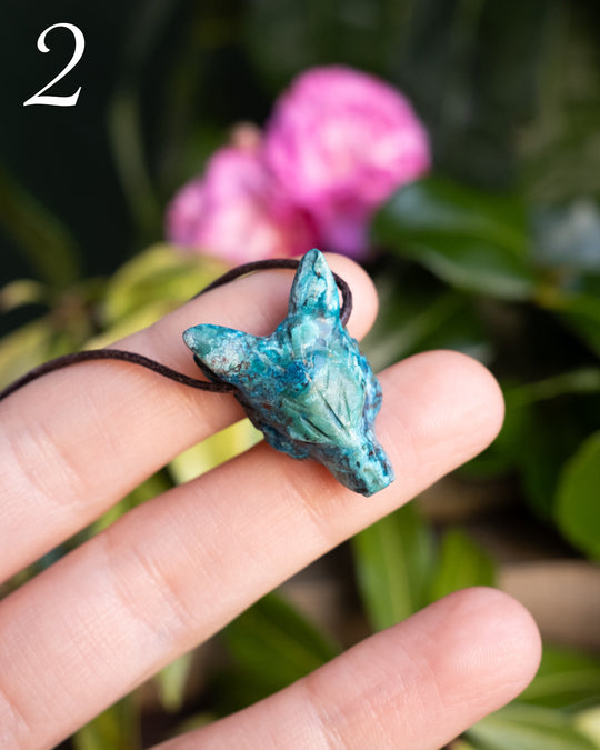 Small Rainbow Chrysocolla Hand Carved Wolf Necklace