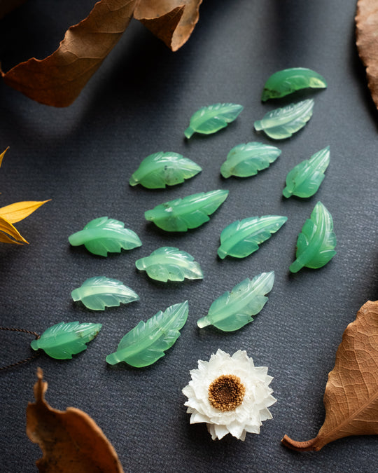 Chrysoprase Hand Carved Vegan Silk Leaf Necklace