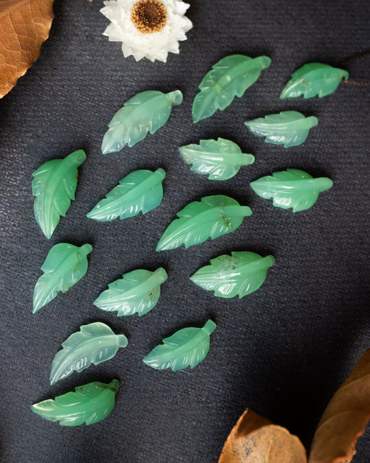 Chrysoprase Hand Carved Vegan Silk Leaf Necklace