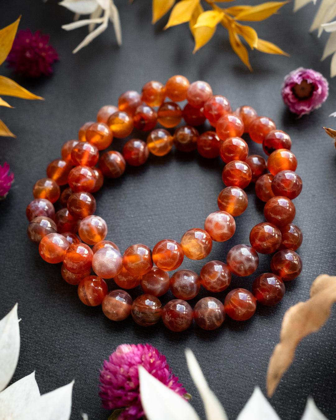 Fire Agate Round Bead Bracelet 8mm