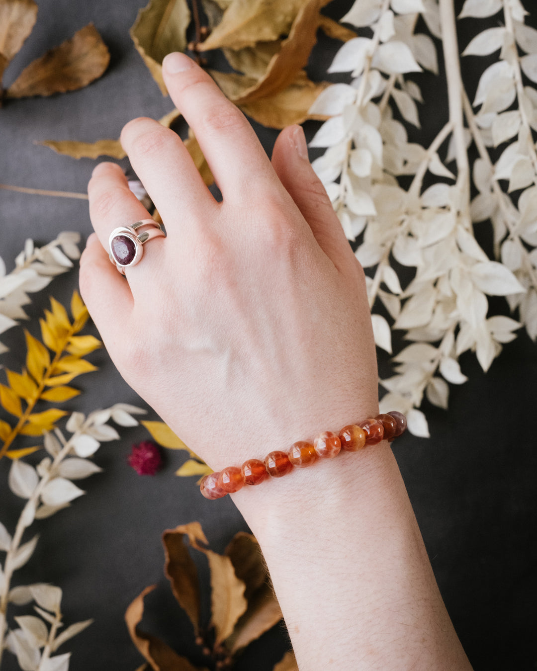 Fire Agate Round Bead Bracelet 8mm