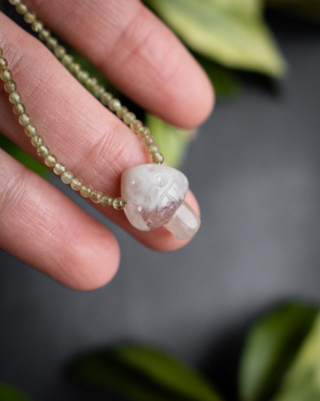 Flower Agate Hand Carved Toadstool Beaded Necklace