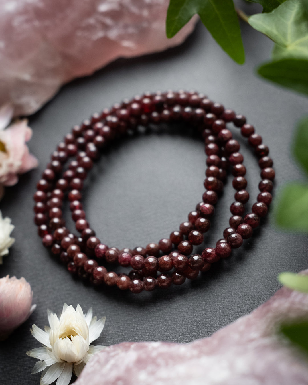 Garnet Round Bead Bracelet 4mm