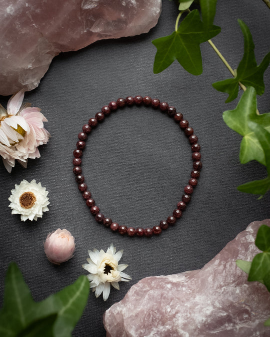 Garnet Round Bead Bracelet 4mm