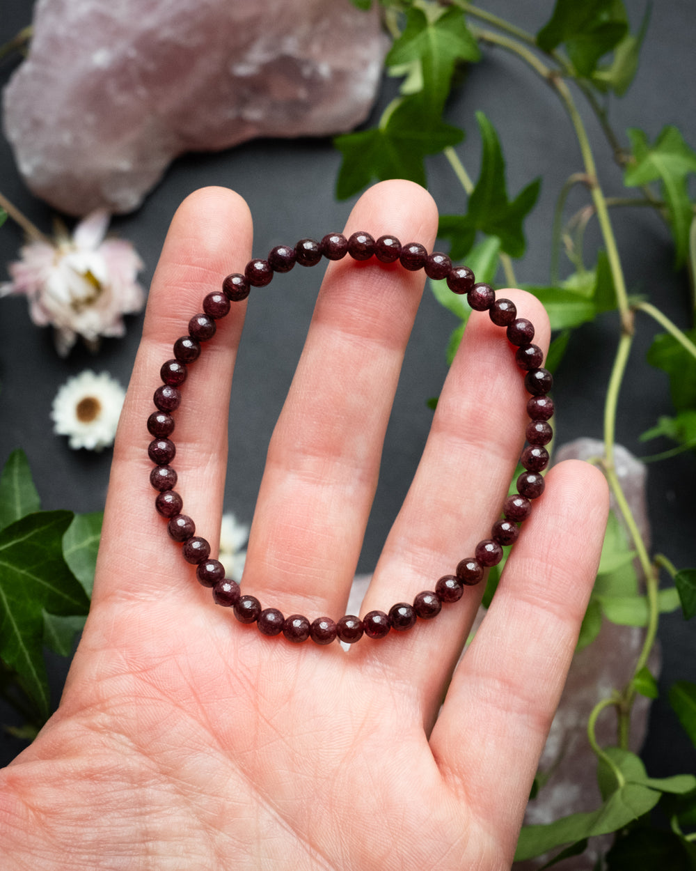 Garnet Round Bead Bracelet 4mm