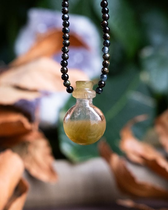 Potion for Clairvoyance: Rutilated Quartz & Blue Tiger’s Eye Beaded Necklace