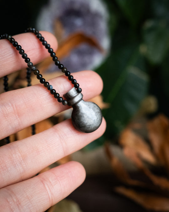 Potion for Prosperity: Silver Sheen Obsidian & Blue Tiger’s Eye Beaded Necklace