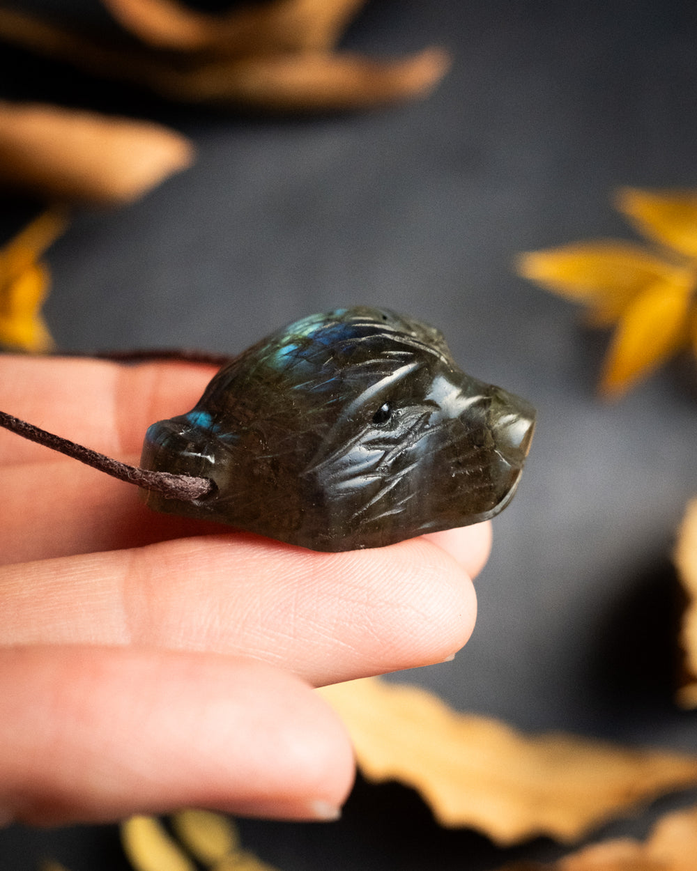 Labradorite Hand Carved Bear Necklace