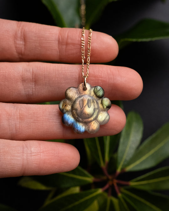 Labradorite Hand Carved Groovy Flower Necklace