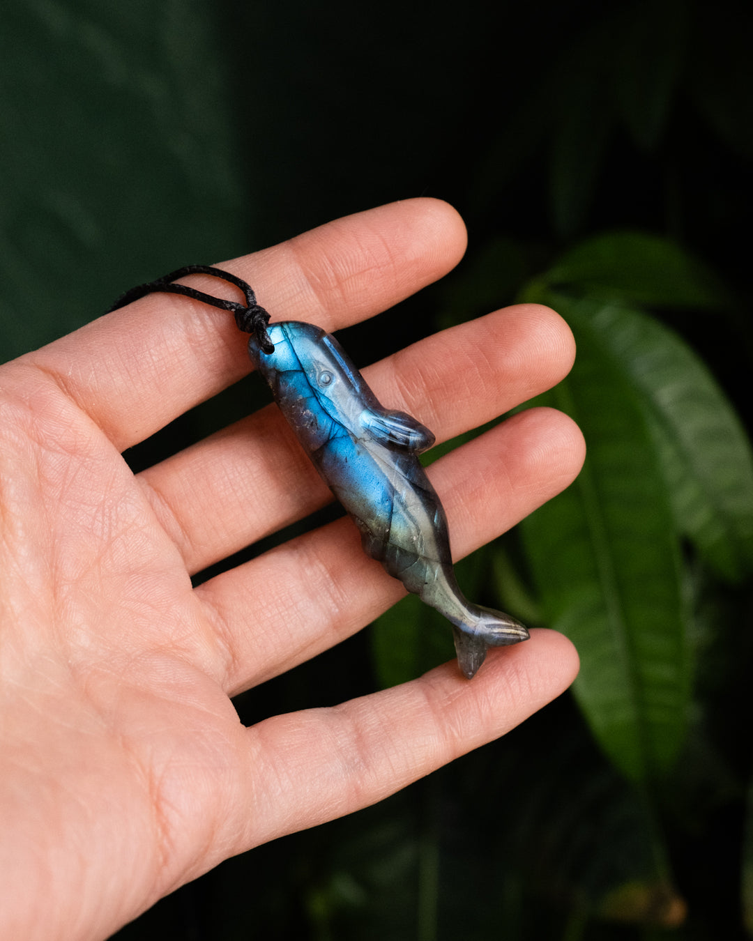 Labradorite Hand Carved Sperm Whale Necklace