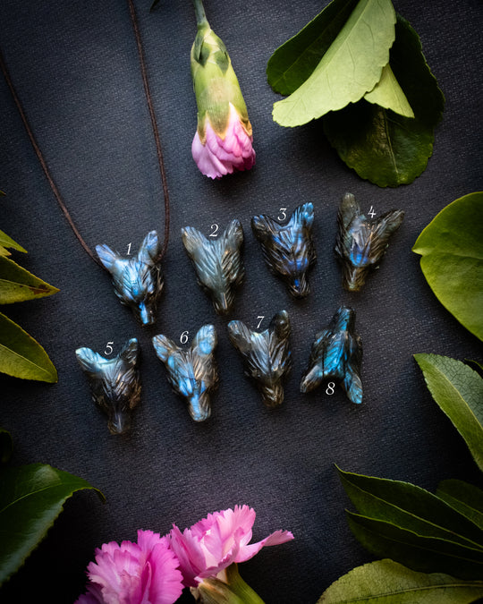 Small Labradorite Hand Carved Wolf Necklace