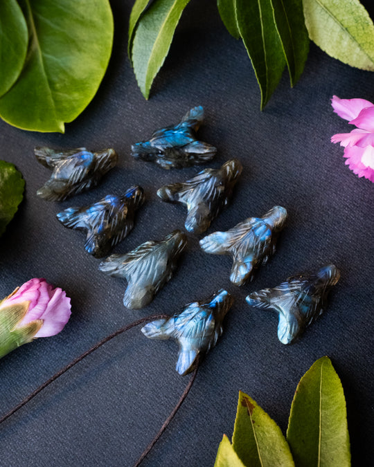 Small Labradorite Hand Carved Wolf Necklace