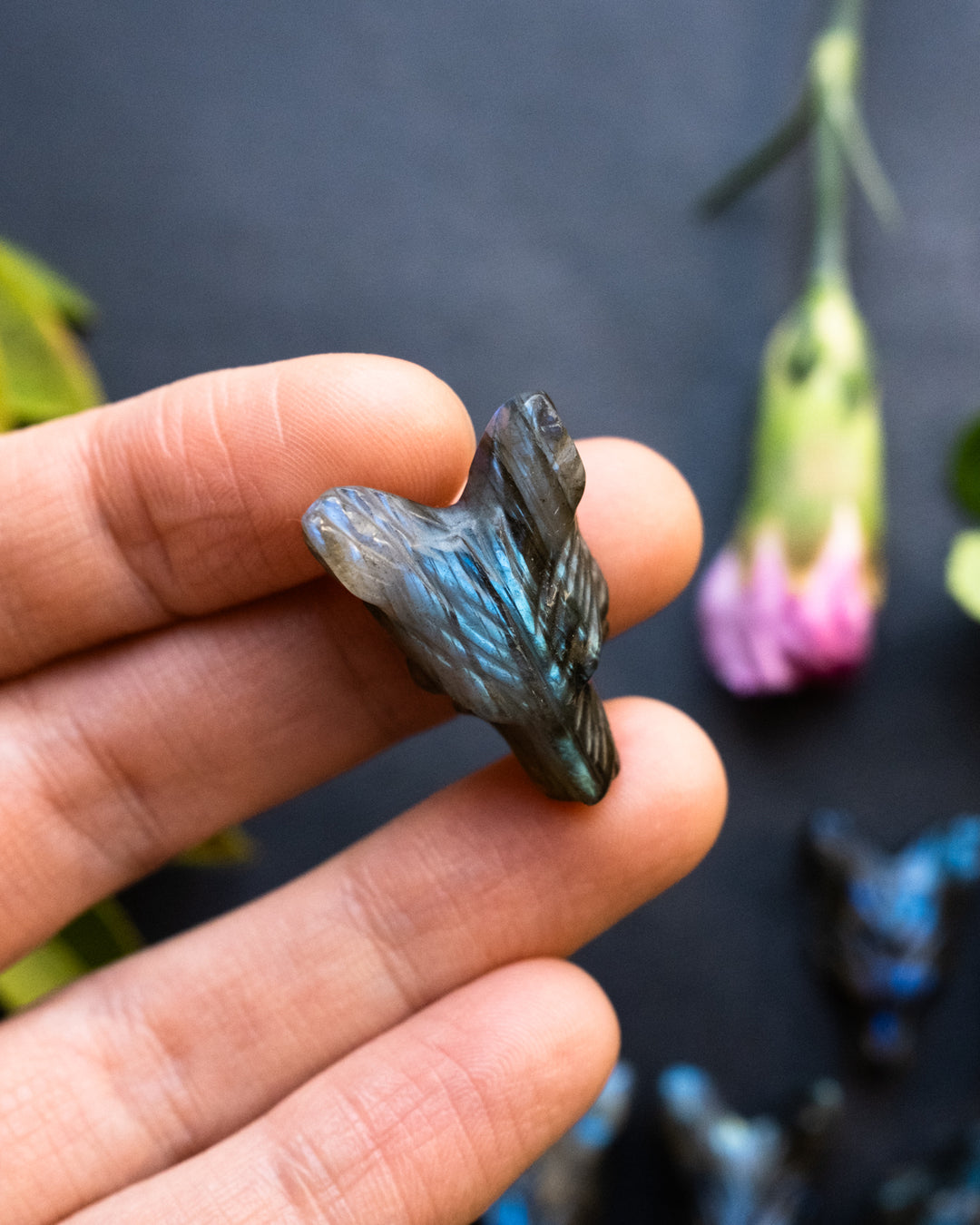 Small Labradorite Hand Carved Wolf Necklace