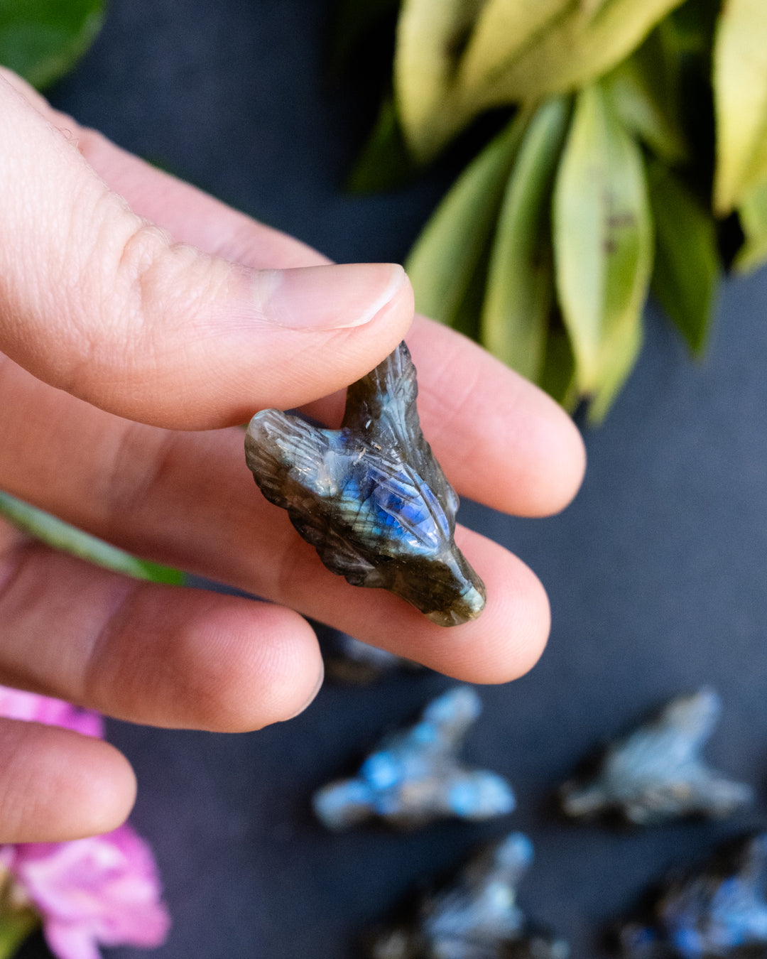 Small Labradorite Hand Carved Wolf Necklace