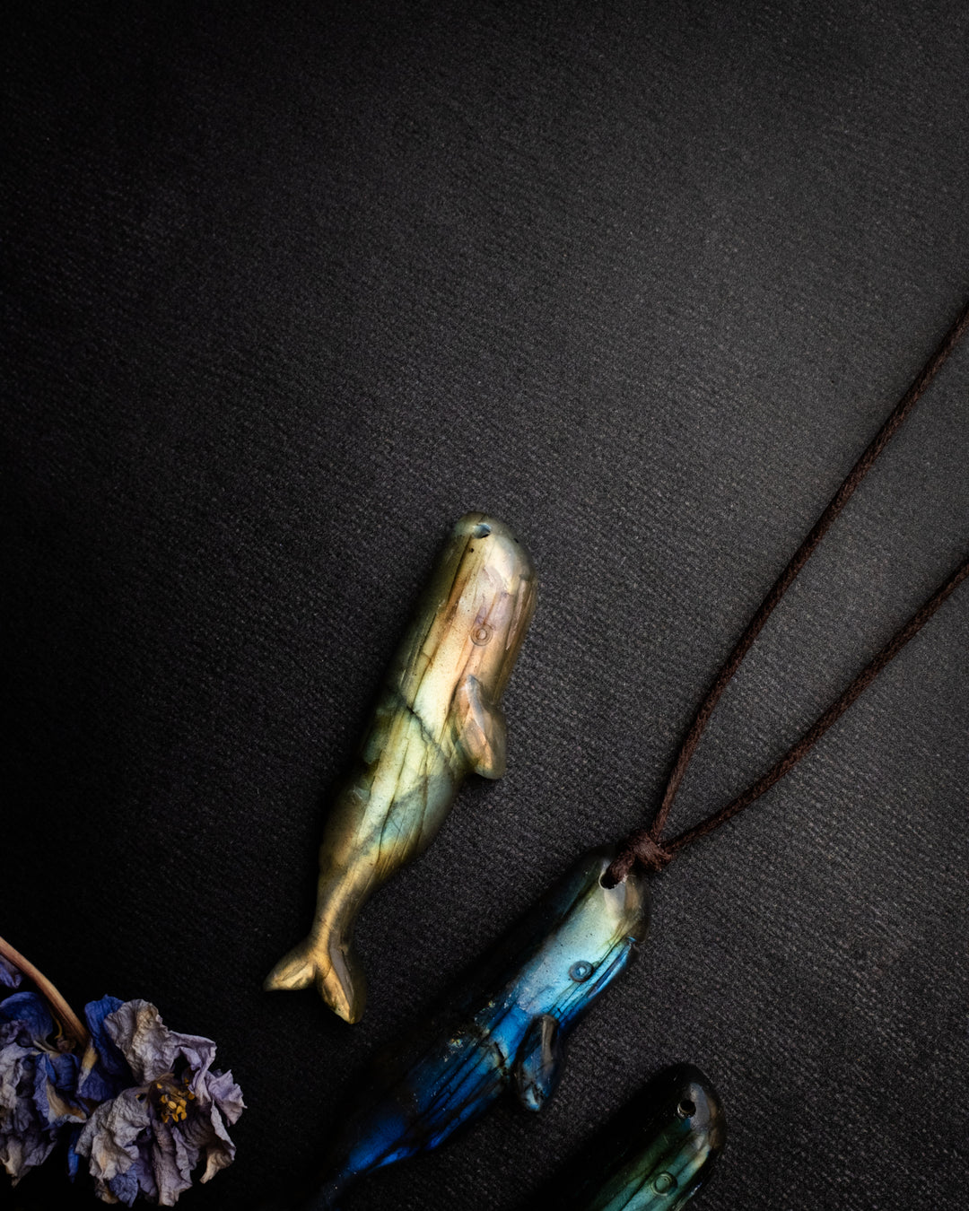 Labradorite Hand Carved Sperm Whale Necklace