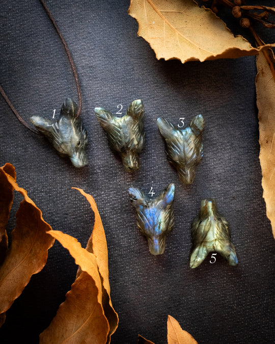 Small Labradorite Hand Carved Wolf Necklace