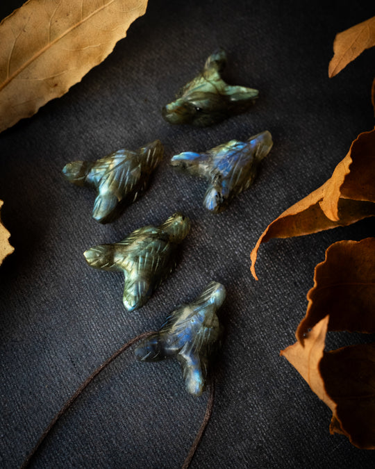 Small Labradorite Hand Carved Wolf Necklace