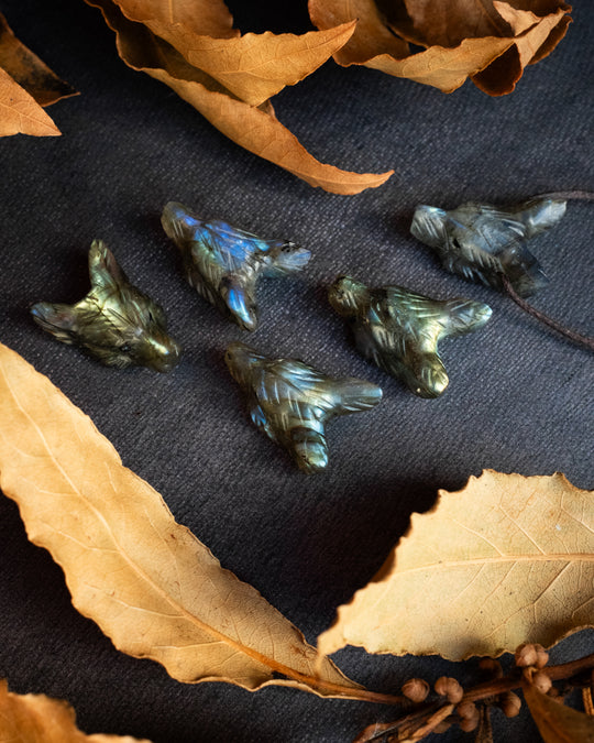 Small Labradorite Hand Carved Wolf Necklace