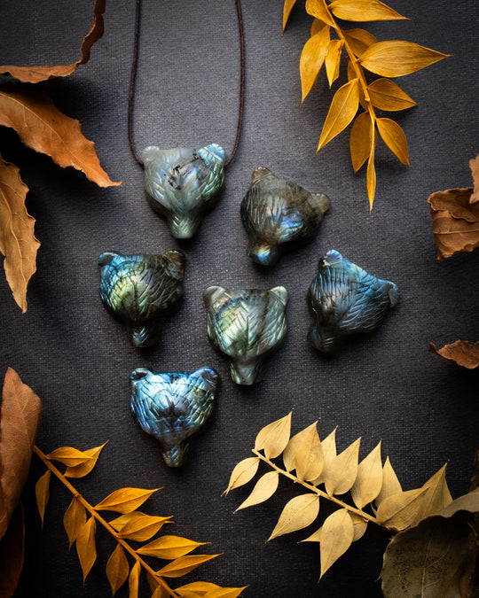 Labradorite Hand Carved Bear Necklace