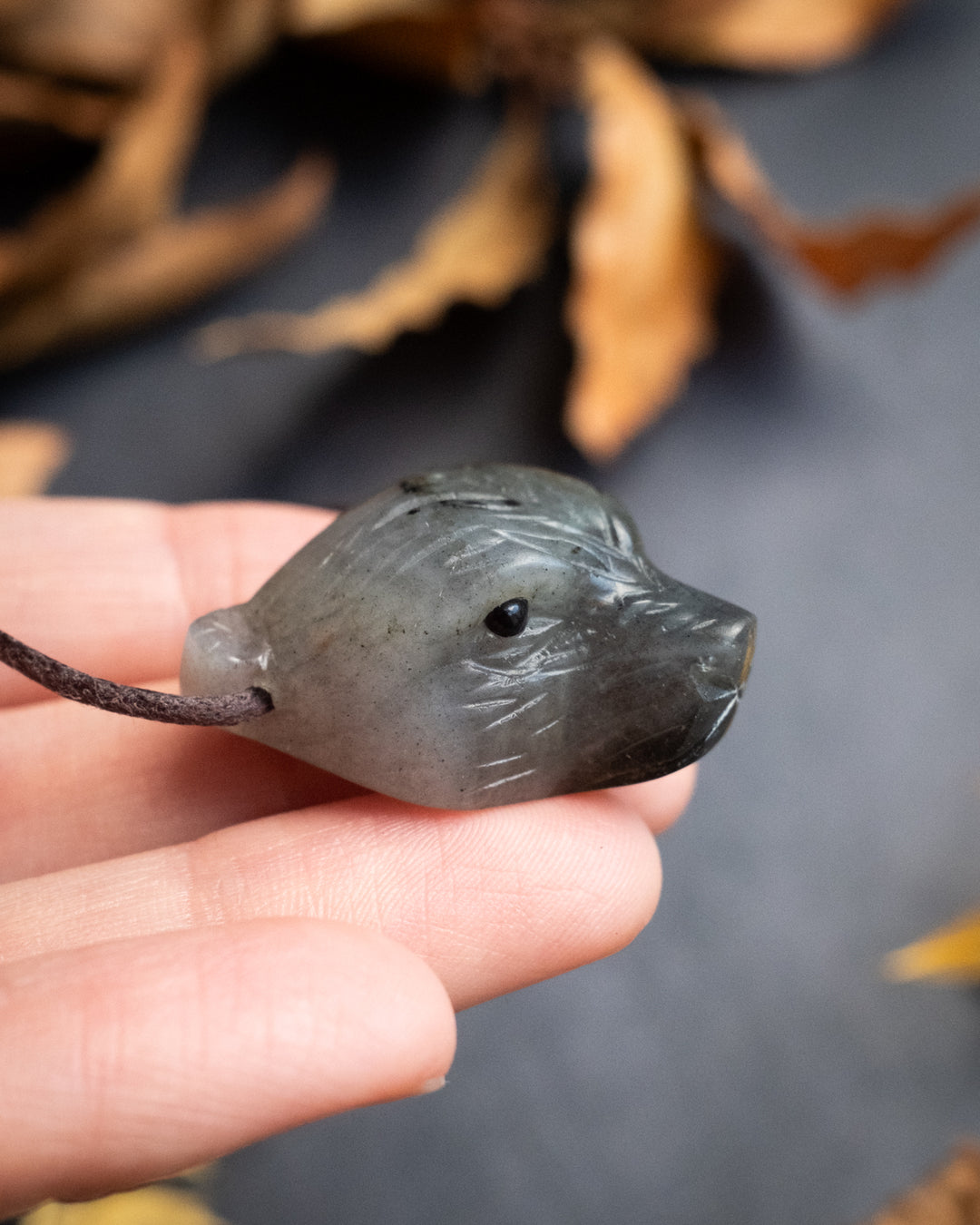 Labradorite Hand Carved Bear Necklace