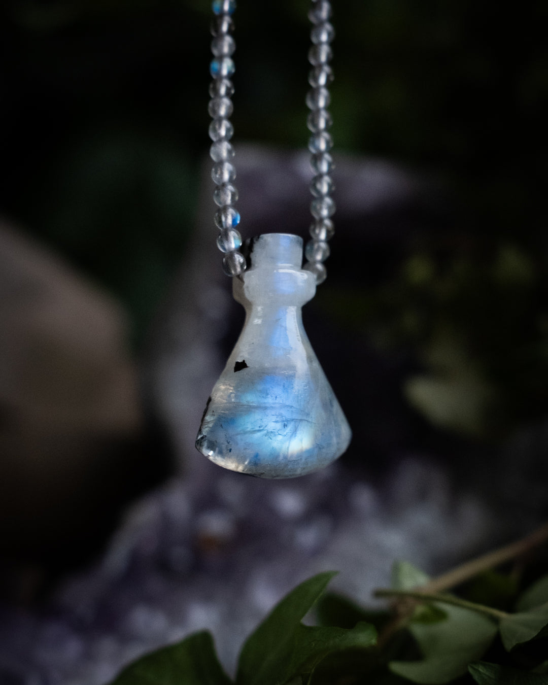 Potion for Lunar Guidance: Rainbow Moonstone & Labradorite Beaded Necklace