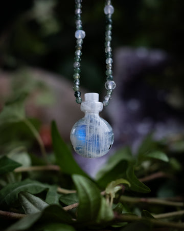 Potion for Sacred Grounding: Rainbow Moonstone & Moss Agate Beaded Necklace