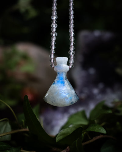 Potion for Lunar Love: Rainbow Moonstone & Rose Quartz Beaded Necklace