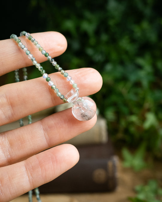 Potion for Verdant Visions: Herkimer Quartz, Moss Agate & Labradorite Beaded Necklace