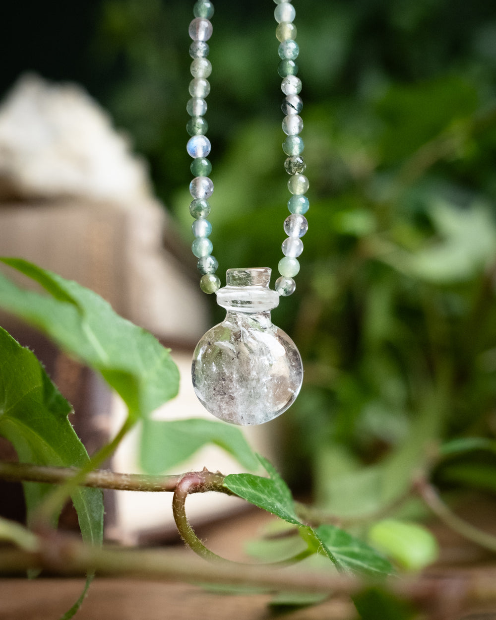 Potion for Verdant Visions: Herkimer Quartz, Moss Agate & Labradorite Beaded Necklace