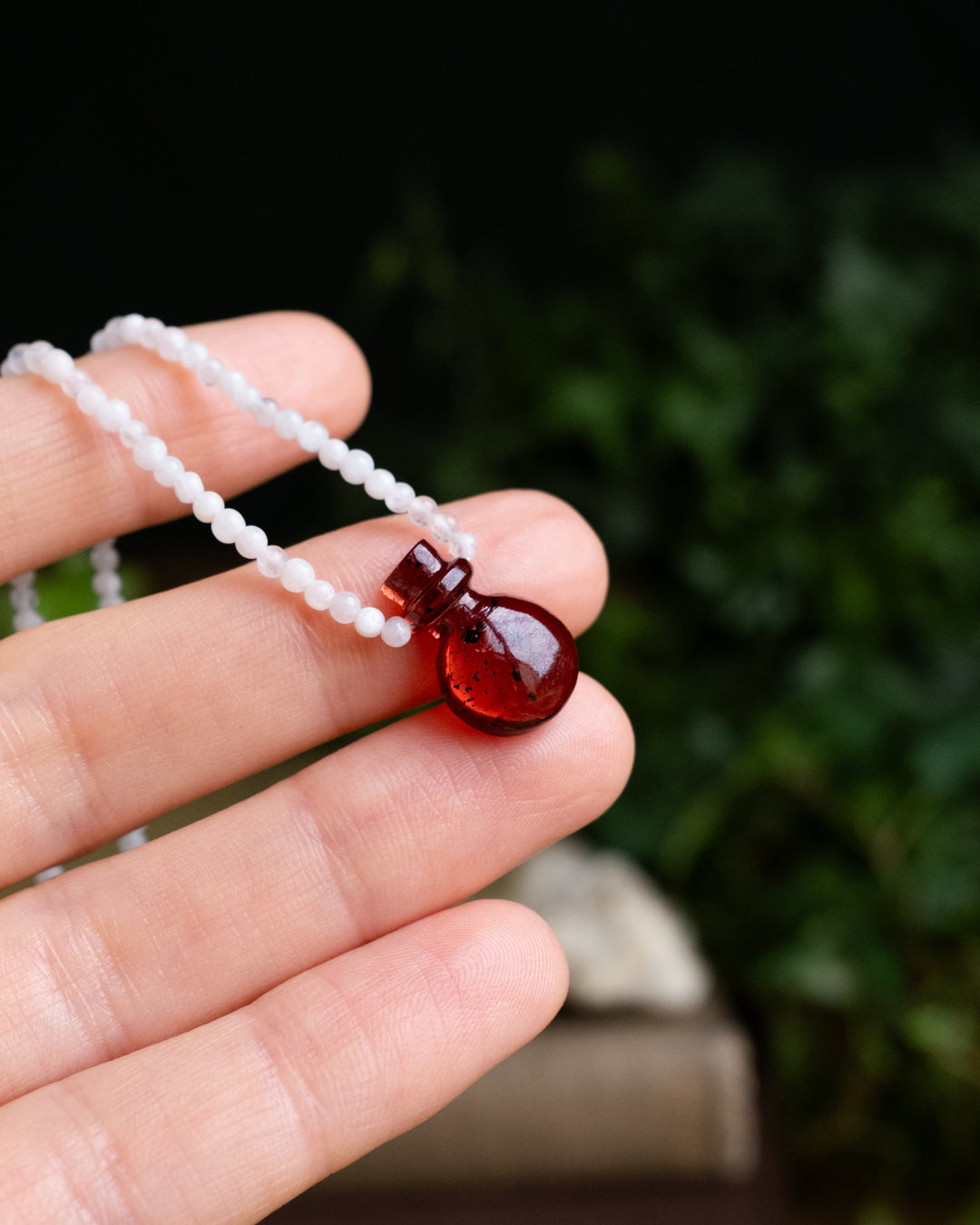 Potion for Vitality: Garnet & Moonstone Beaded Necklace